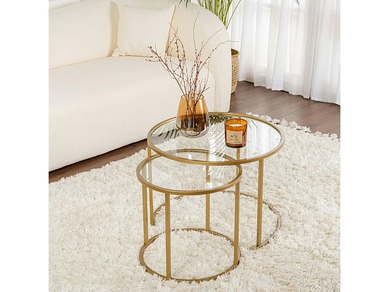 Table gigogne en verre - cadre doré (lot de 2) ⌀60 cm TULUM