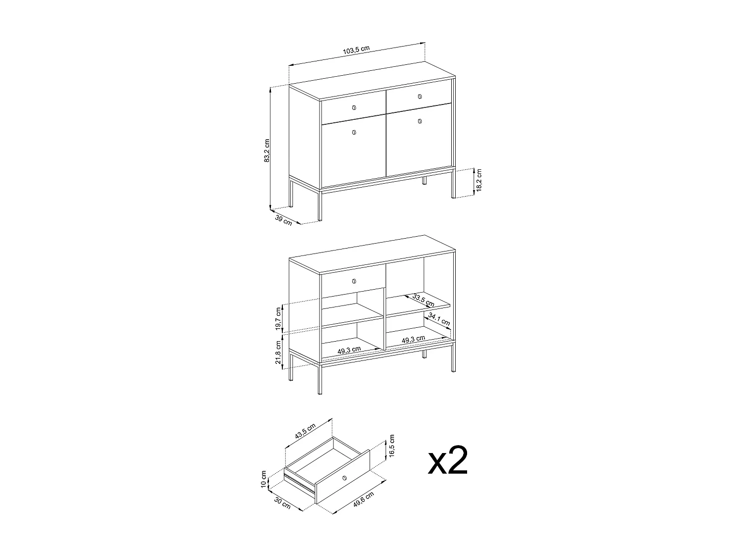 Commode : beige sable, 103,5 x 83 x 39 cm, pieds noires