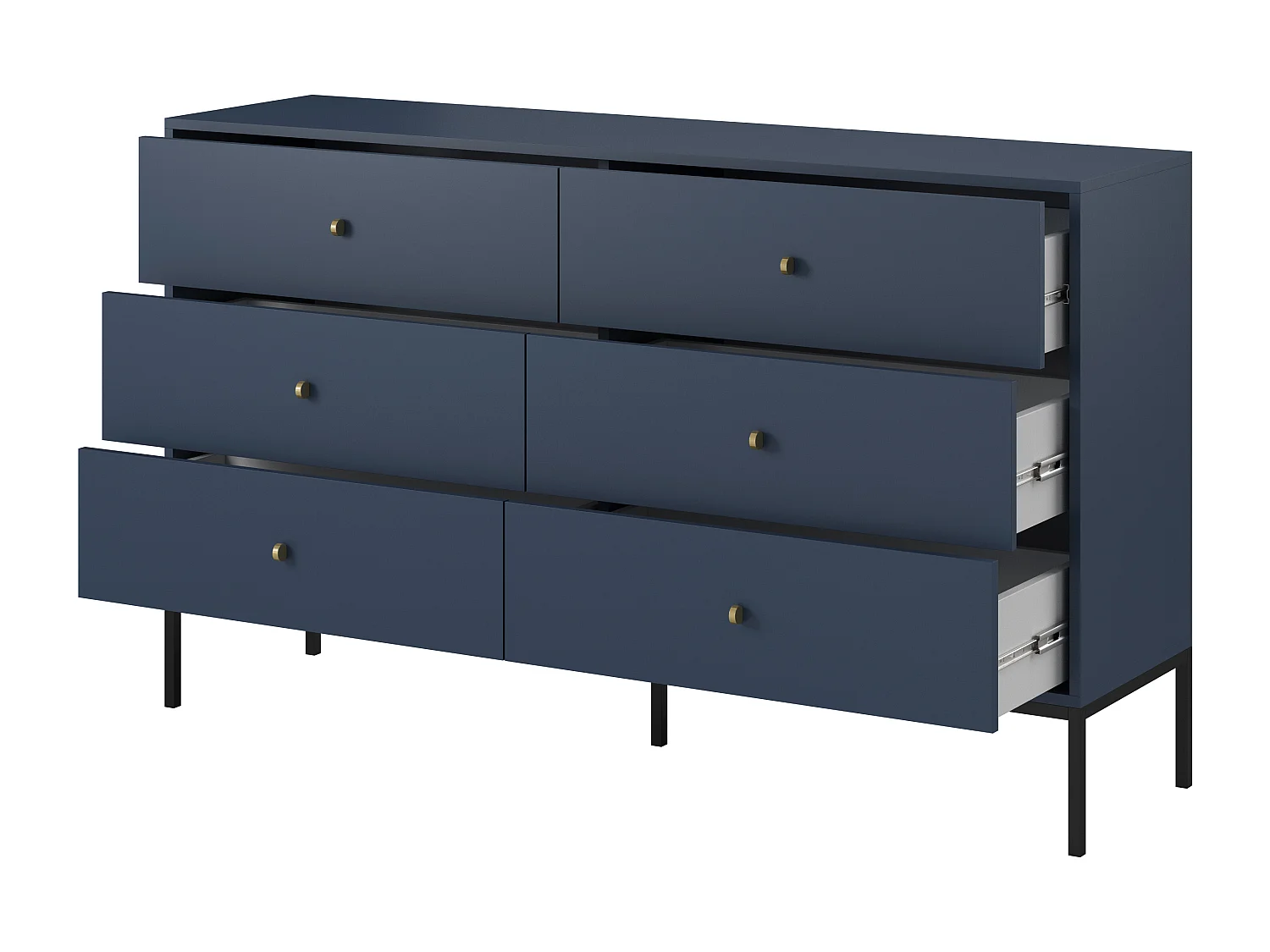 Commode : bleu marine, 154 x 83 x 39 cm, pieds noires
