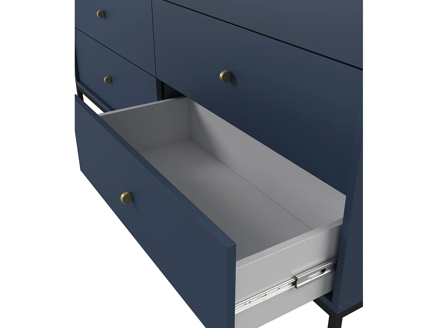 Commode : bleu marine, 154 x 83 x 39 cm, pieds noires