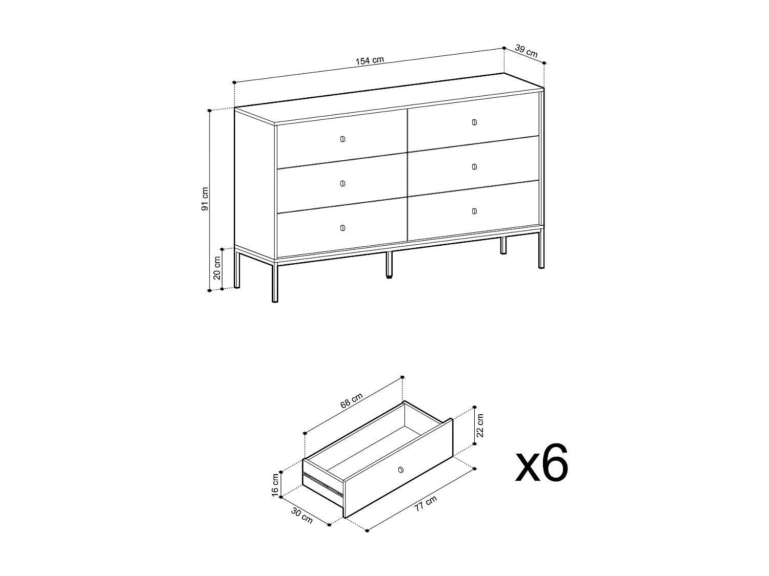 Commode : bleu marine, 154 x 83 x 39 cm, pieds noires