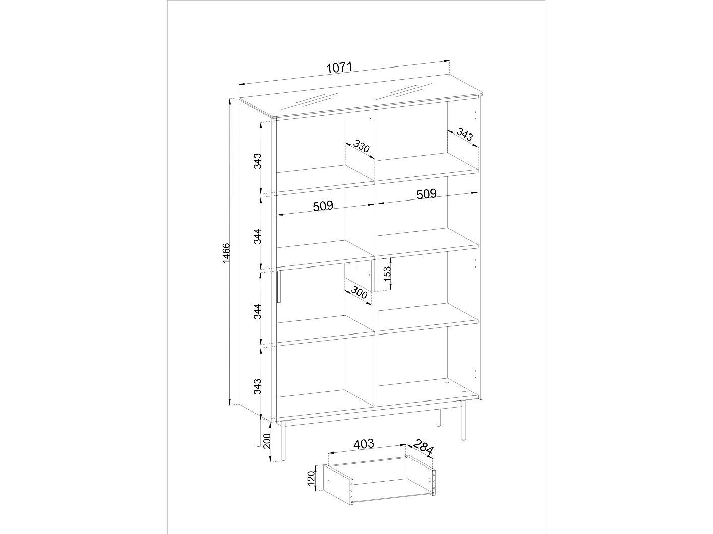 Vitrine, Kaschmir, 107 x 163 x 39 cm