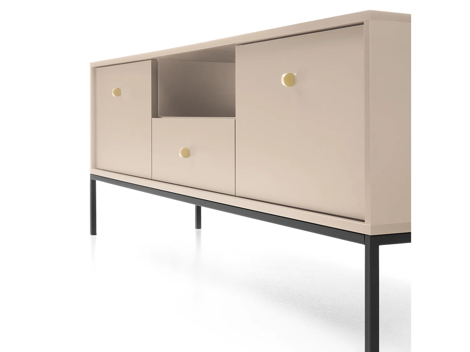 Mueble de TV, beige arena, 153,4 x 56,2 x 39 cm, patas negras