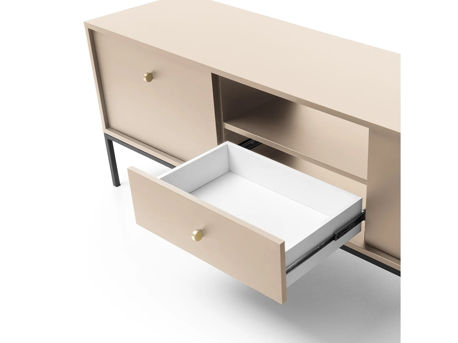 Mueble de TV, beige arena, 153,4 x 56,2 x 39 cm, patas negras