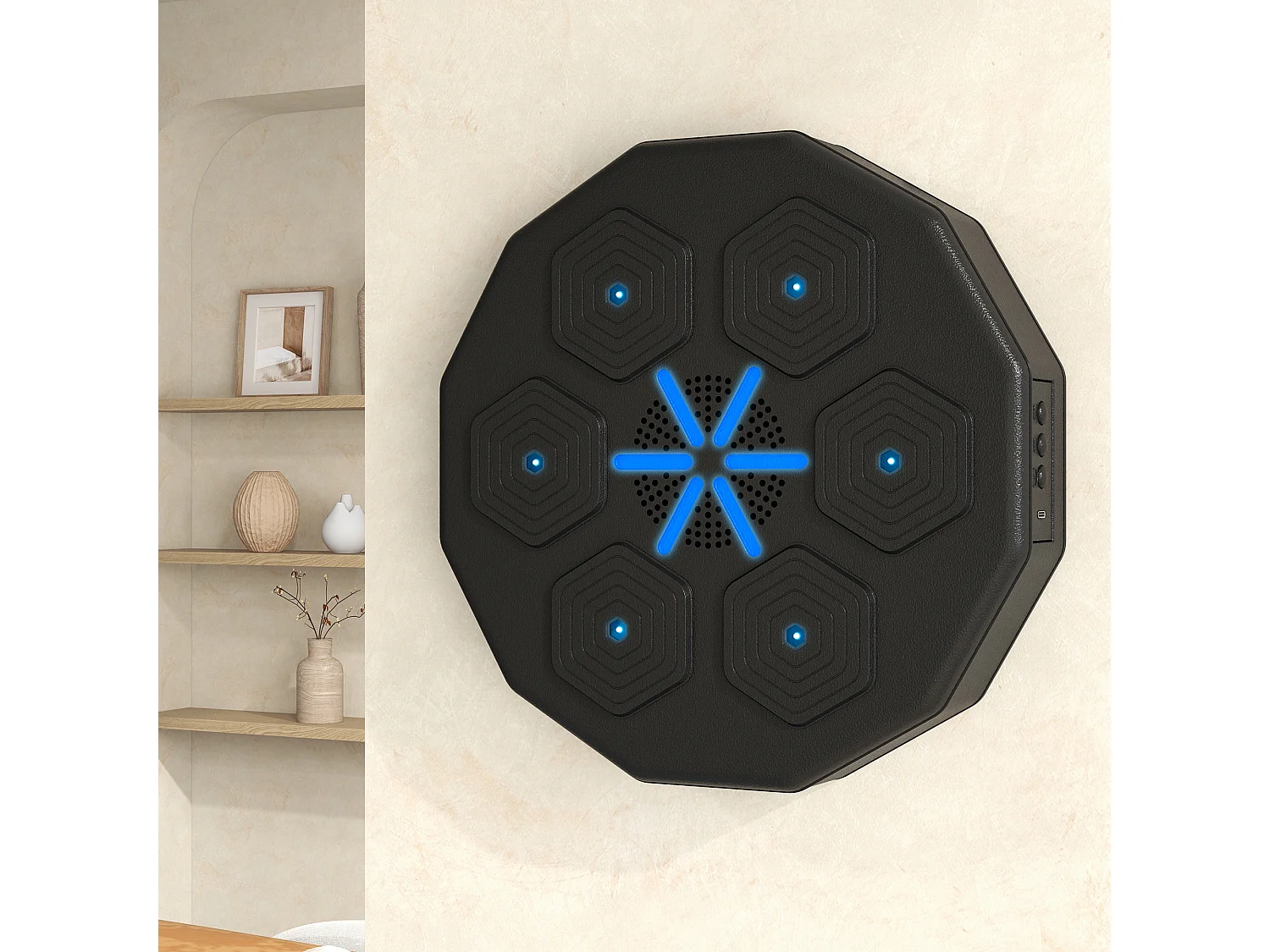 Machine de boxe musicale murale avec lumières - connexion bluetooth, charge USB - noir