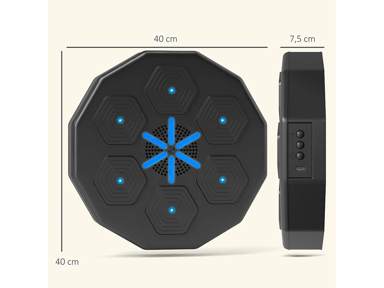 Machine de boxe musicale murale avec lumières - connexion bluetooth, charge USB - noir