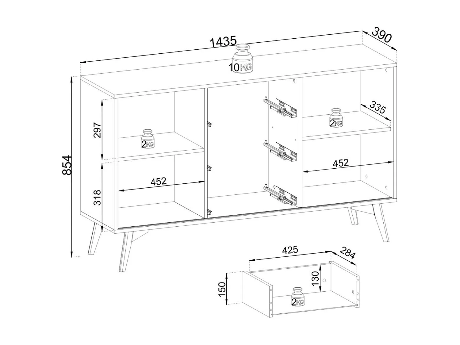 Buffet, Chêne Baroque Doré, 144 X 85 X 39 Cm