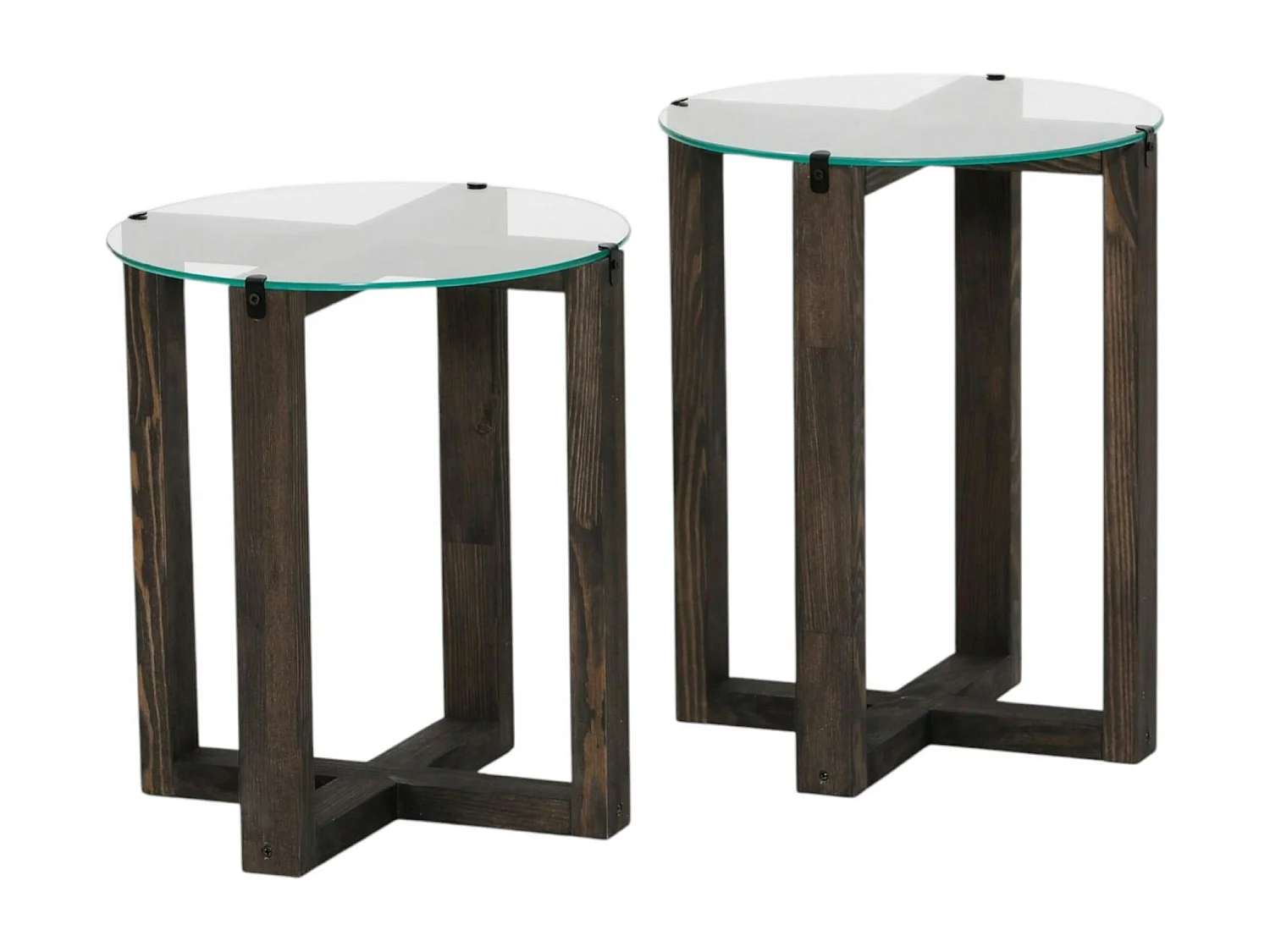 Table gigogne ronde - verre et bois gris (lot de 2) ANZIO