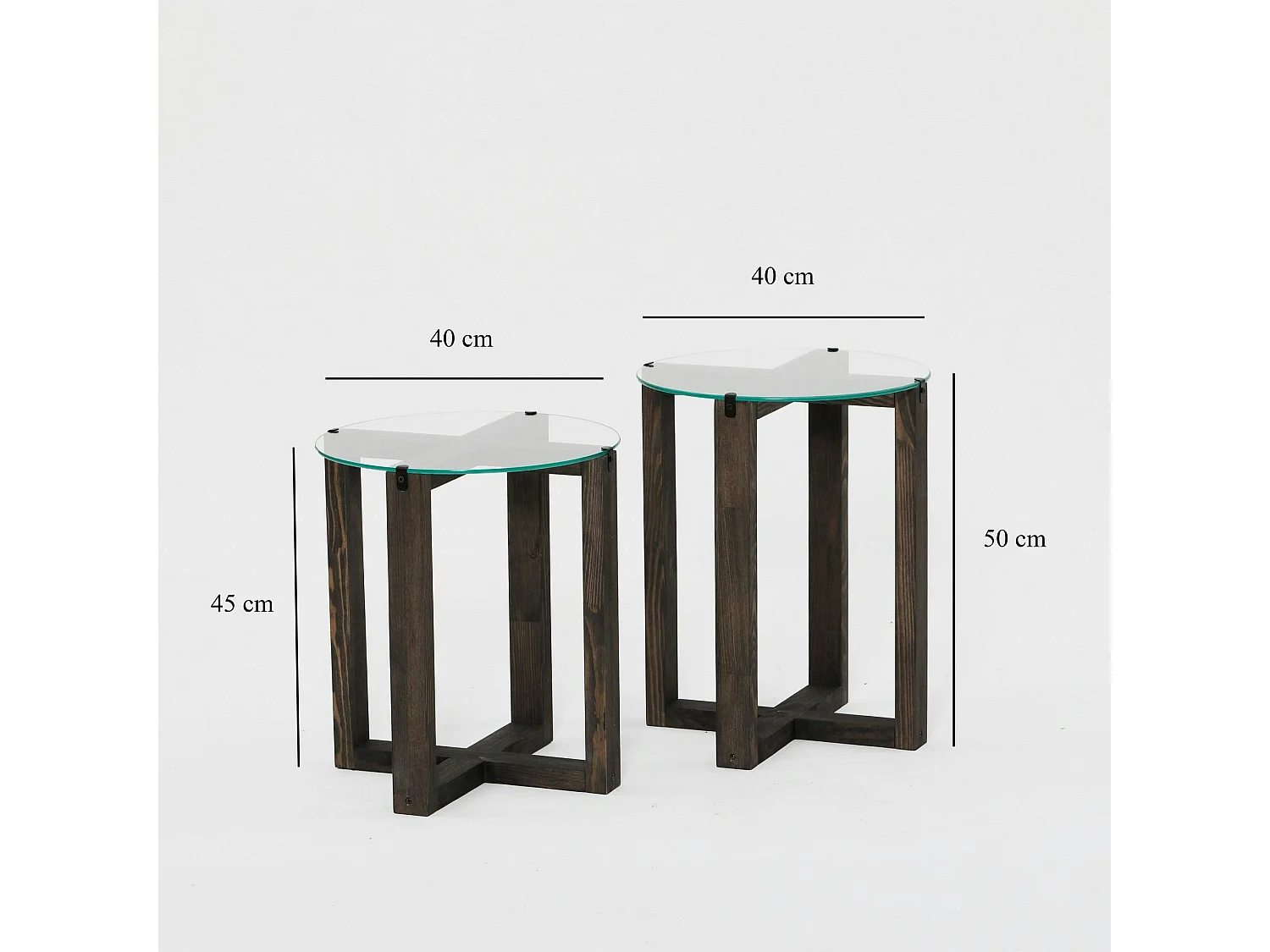 Table gigogne ronde - verre et bois gris (lot de 2) ANZIO