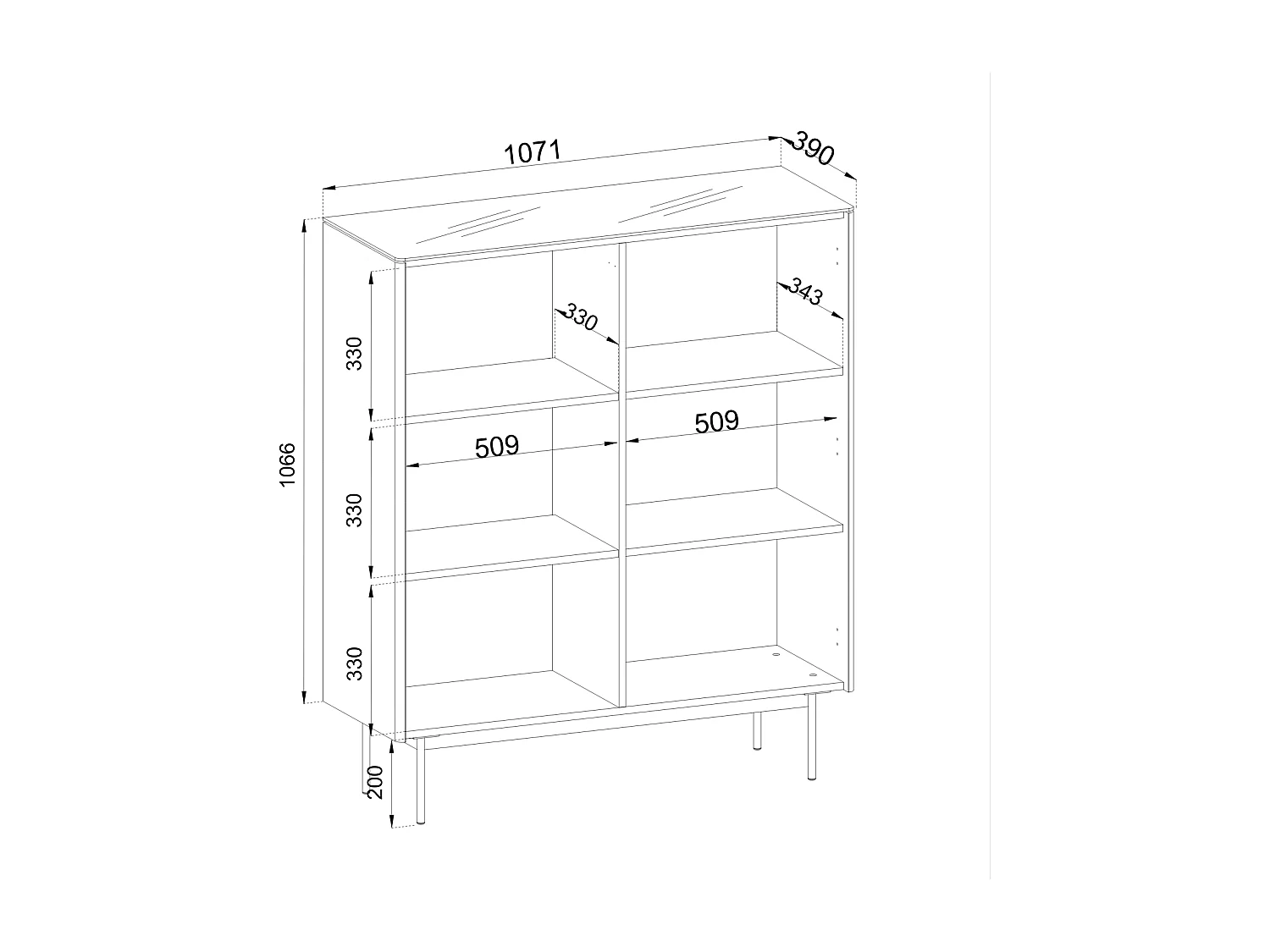 Vitrine, Eiche Vicenza, 107 x 126 x 39 cm
