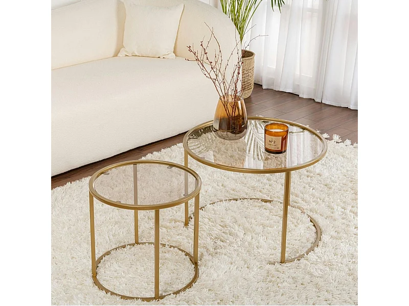 Table gigogne verre ambré - cadre doré (lot de 2) ⌀60 cm TULUM