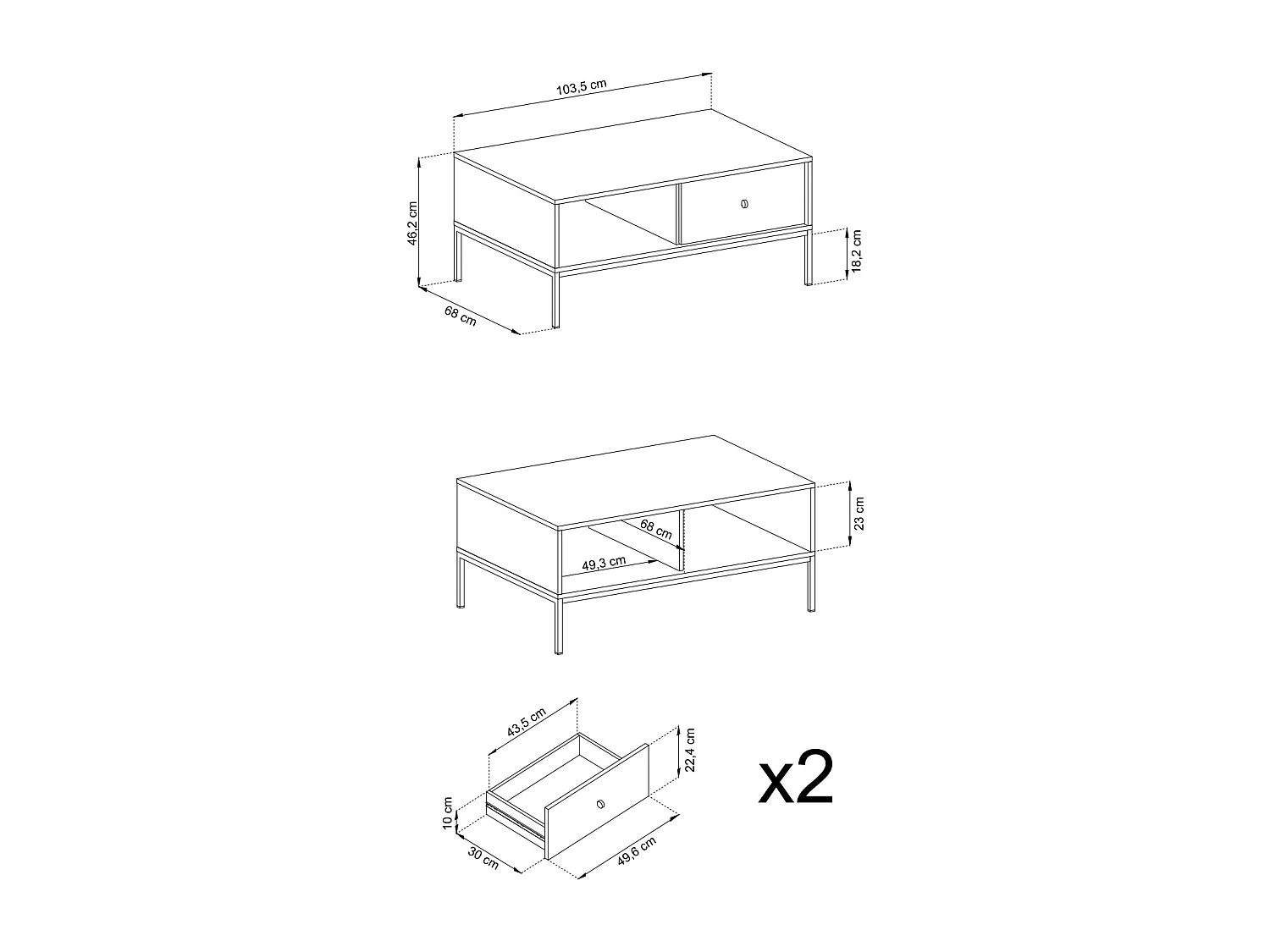 Couchtisch, sandbeige, 103,5 x 46,2 x 68 cm