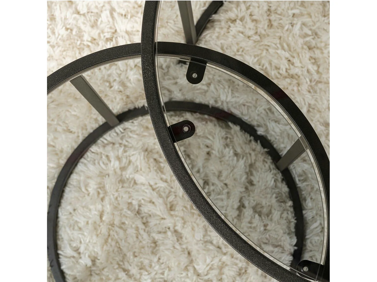 Table gigogne verre fumé - cadre noir (lot de 2) ⌀60 cm TULUM