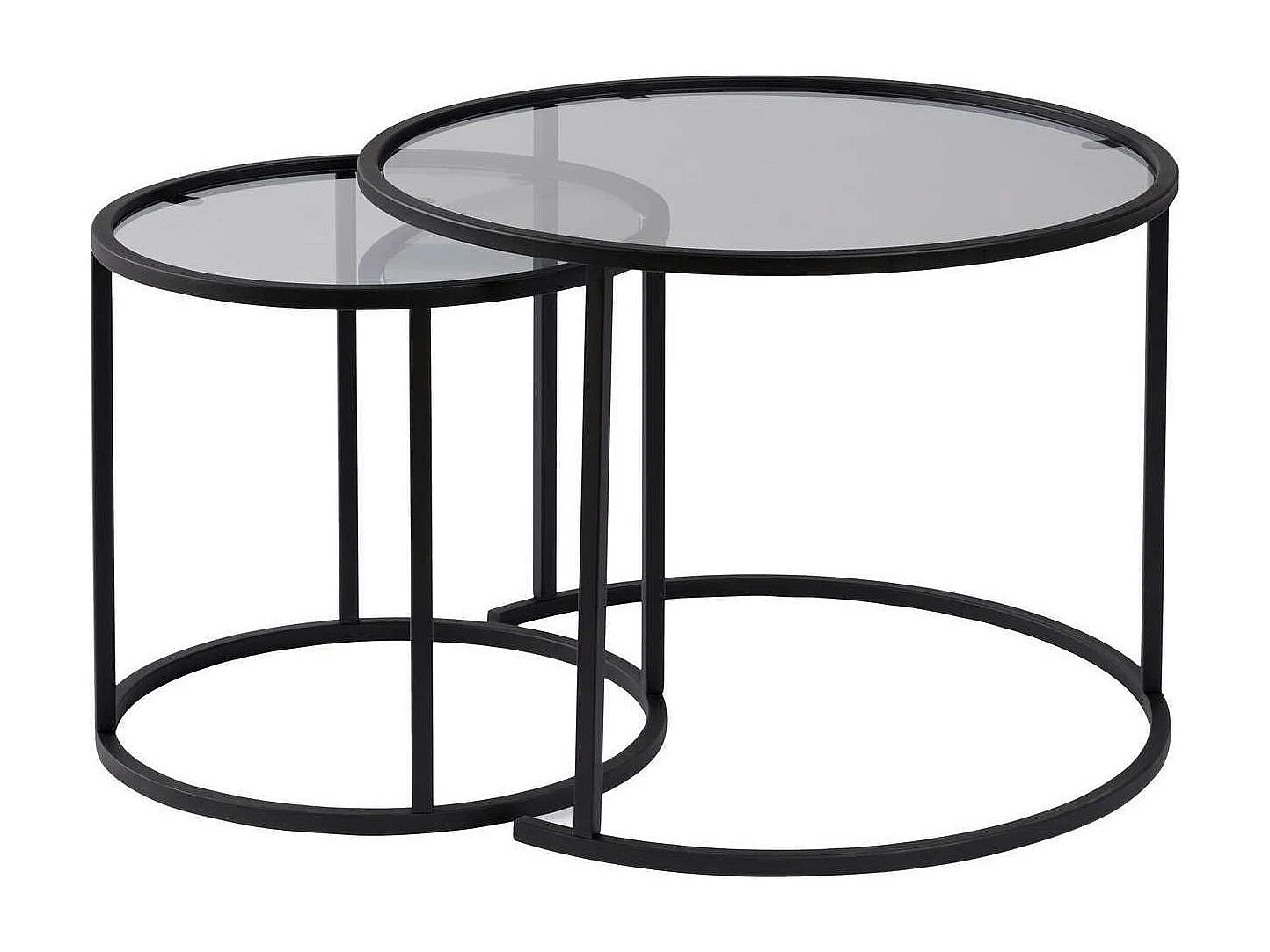 Table gigogne verre fumé - cadre noir (lot de 2) ⌀60 cm TULUM