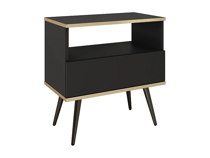 Nachttisch: Schwarz, schwarze Beine, 54 x 59 x 39 cm, glatte Fronten
