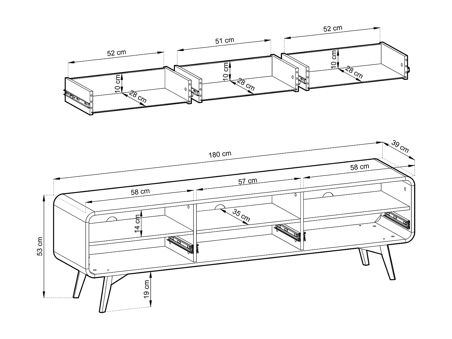 Meuble TV, Chêne Vincenza, 180 X 52 X 39 Cm