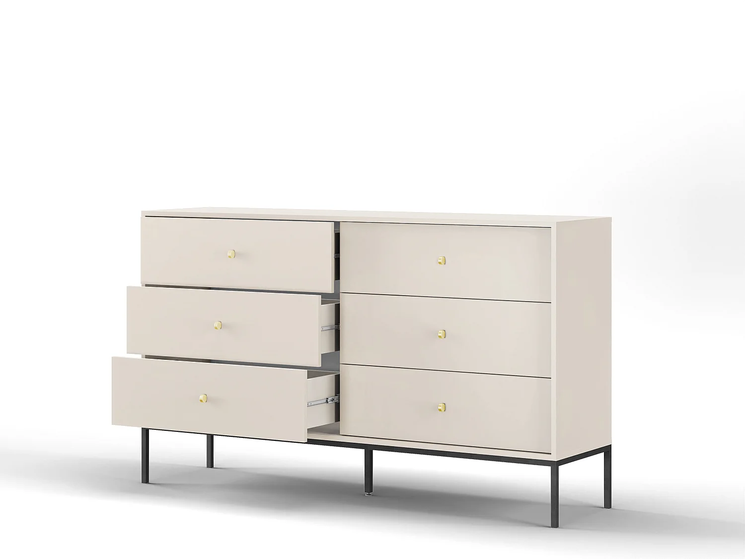 Commode : beige sable, 154 x 83 x 39 cm, pieds noires