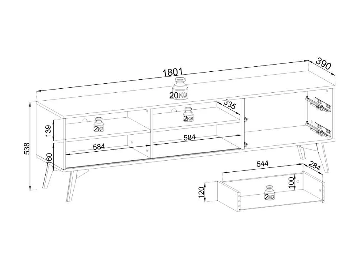 TV-Schrank, goldene Barockeiche, 180 x 54 x 39 cm