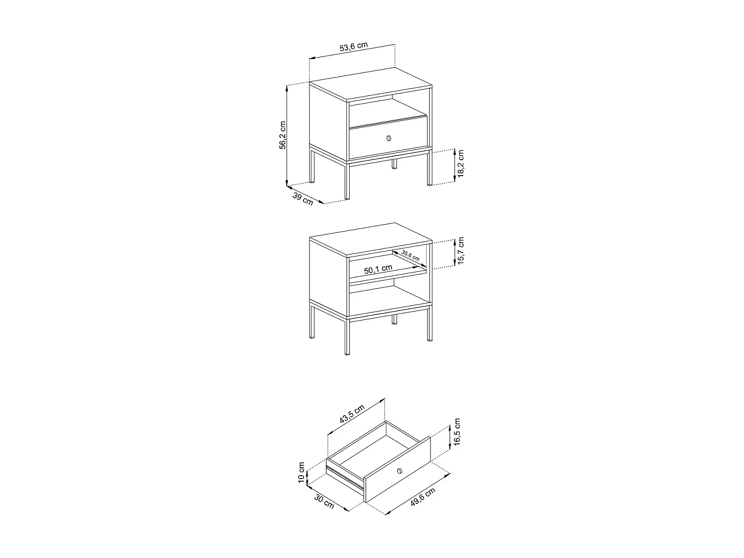 Nachttisch, sandbeige, 53,6 x 56,2 x 39 cm