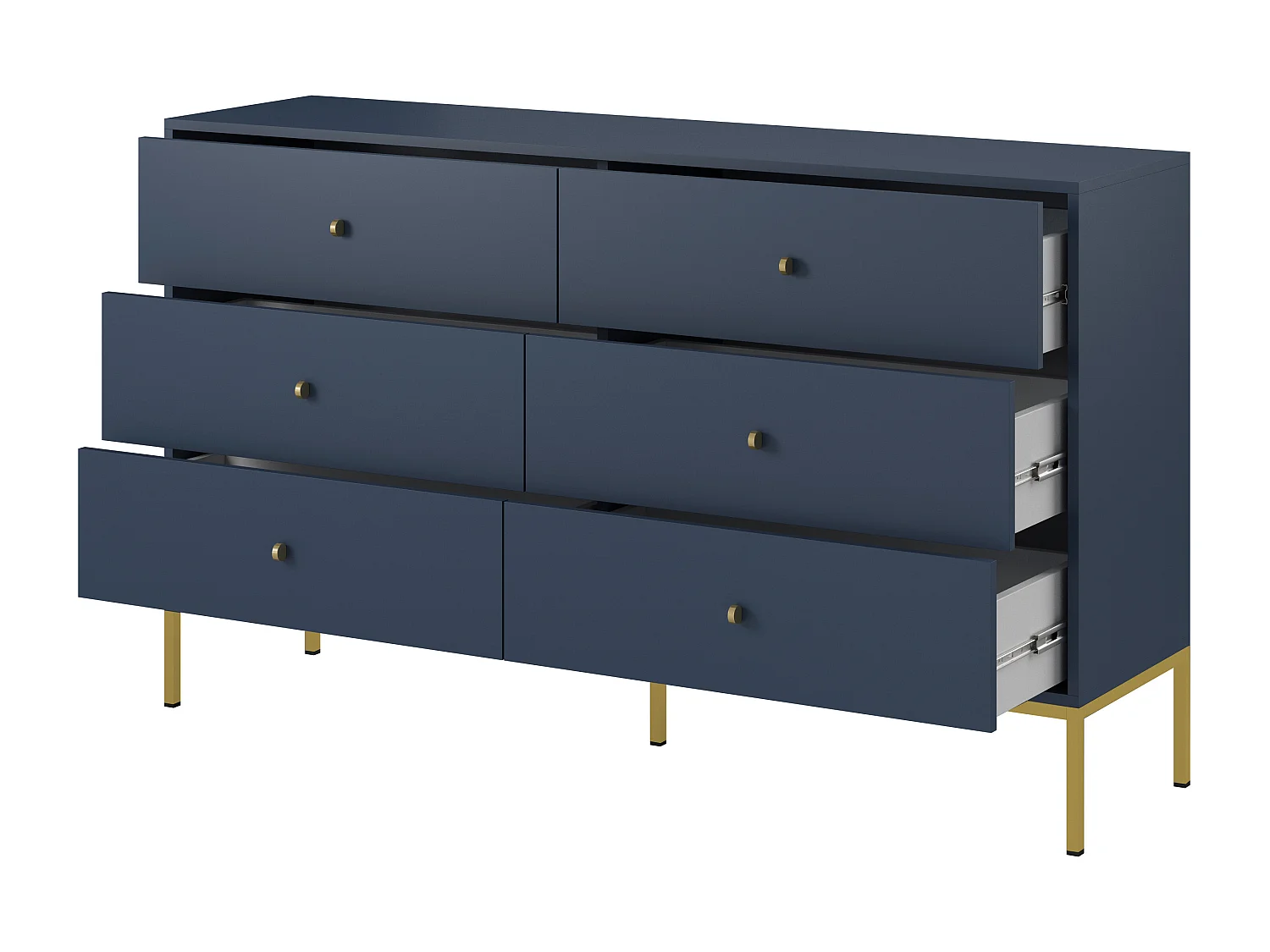 Commode : bleu marine, 154 x 83 x 39 cm, pieds dorées