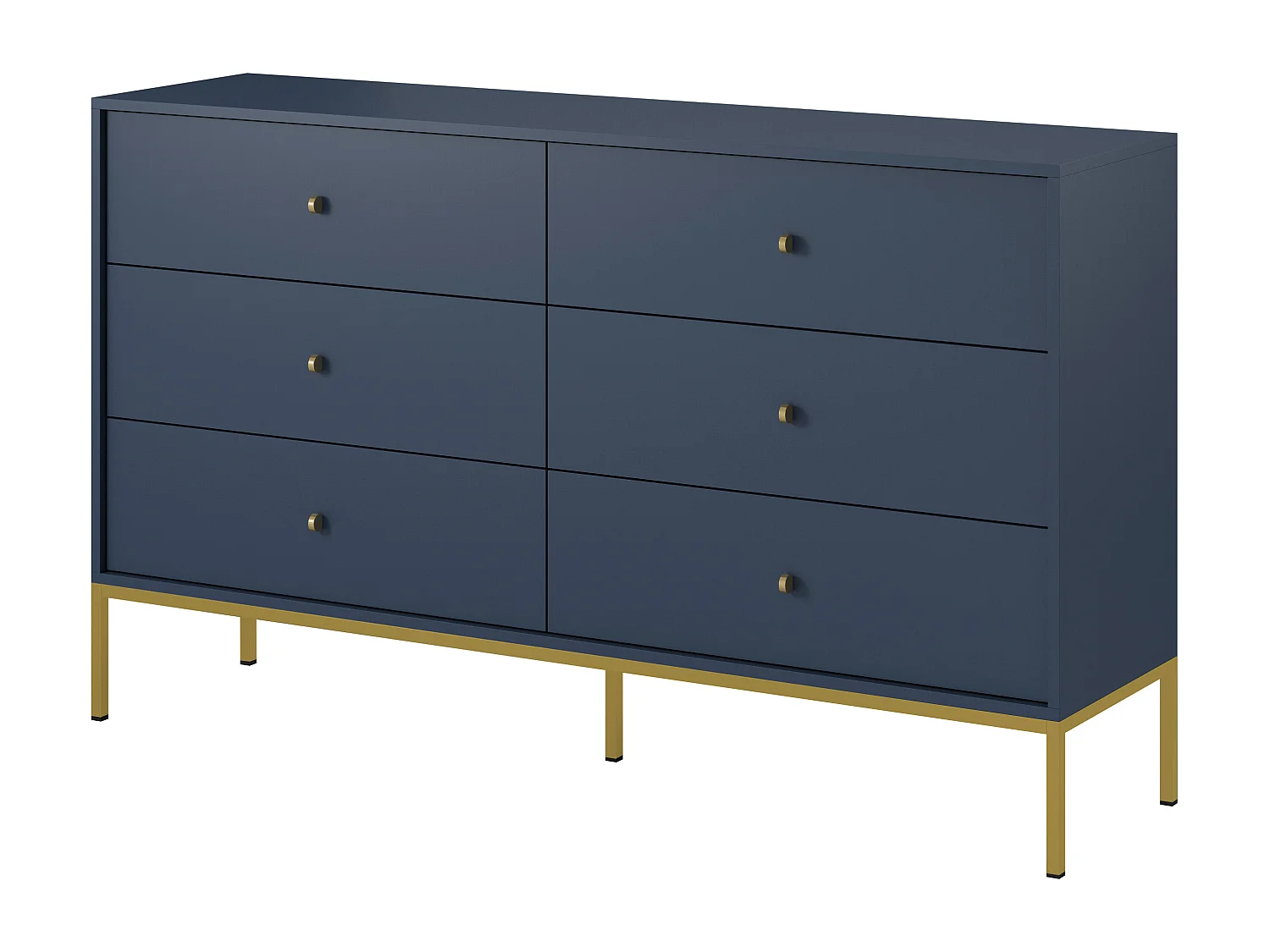 Aparador azul marino, 154 x 83 x 39 cm, patas doradas