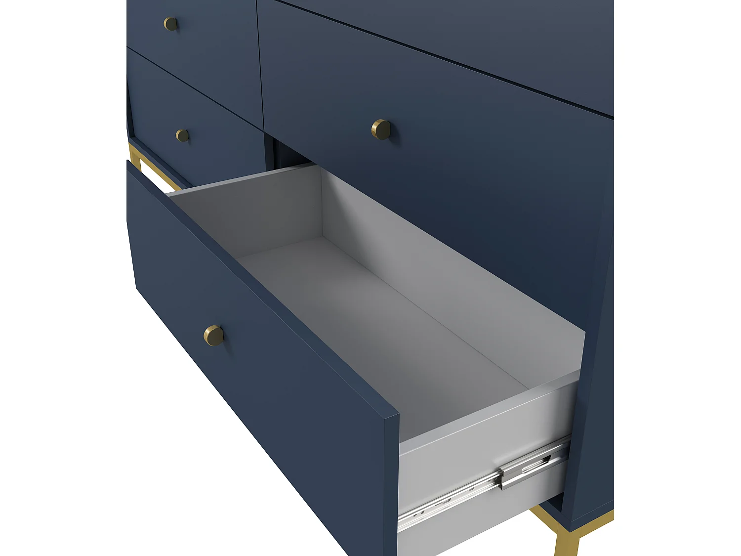 Aparador azul marino, 154 x 83 x 39 cm, patas doradas