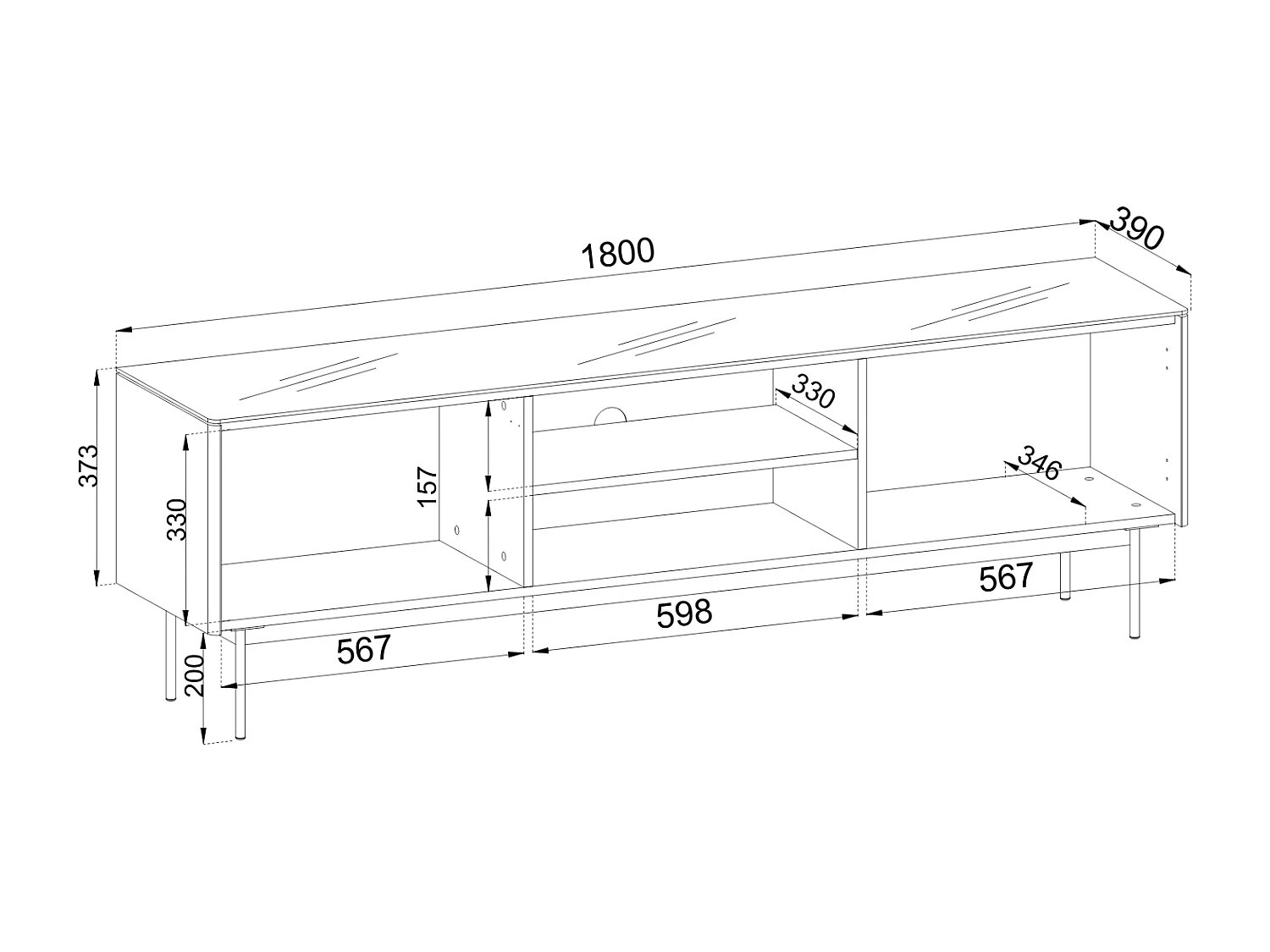 TV-Schrank, Eiche Vicenza, 180 x 52 x 39 cm