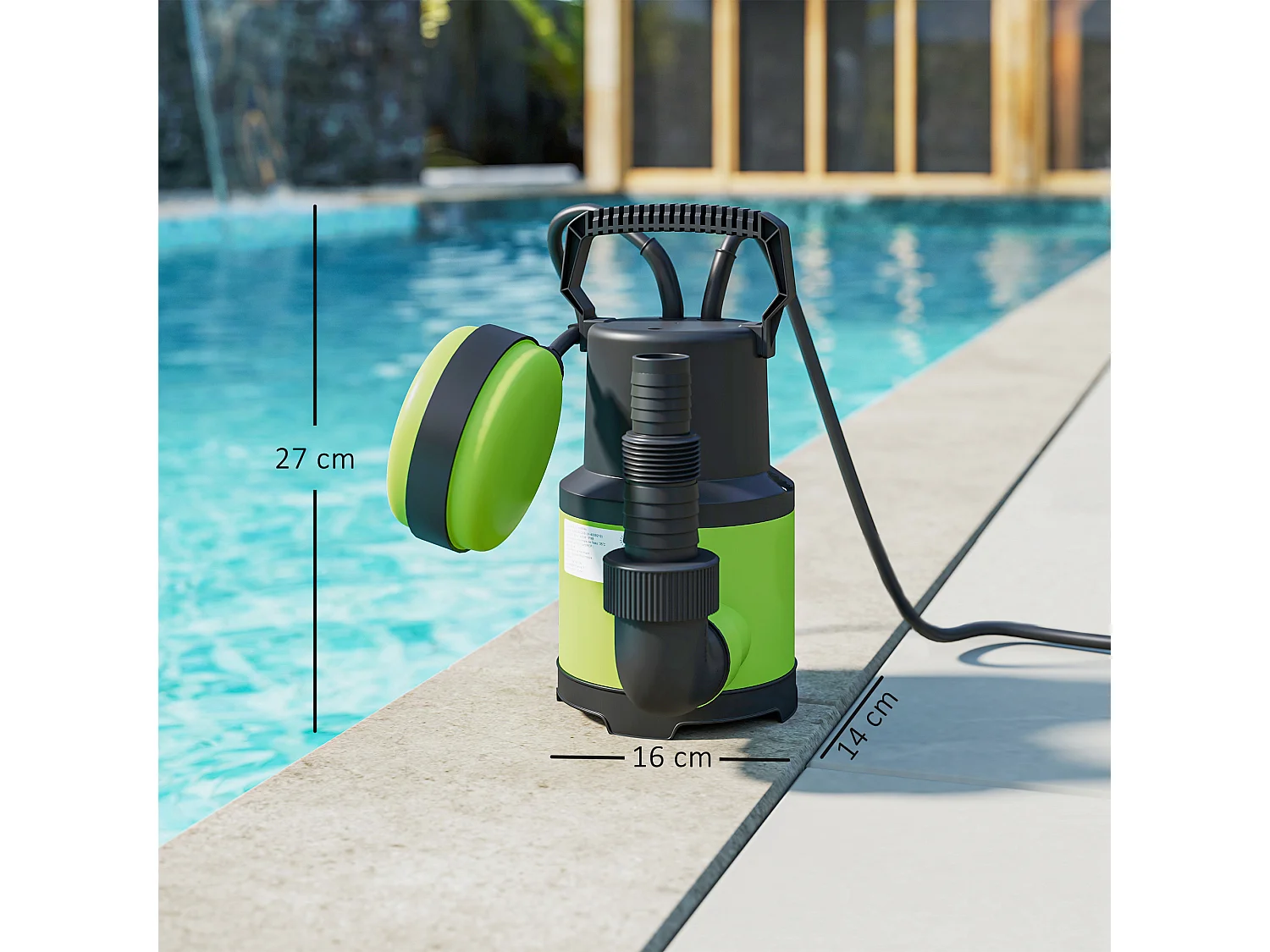 Pompe d'évacuation eau chargée 9000l/h 400W profondeur d'immersion 7m vert noir