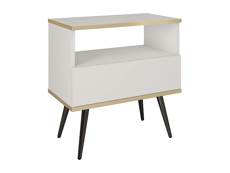 Nachttisch: Weiß, schwarze Beine, 54 x 59 x 39 cm, glatte Fronten