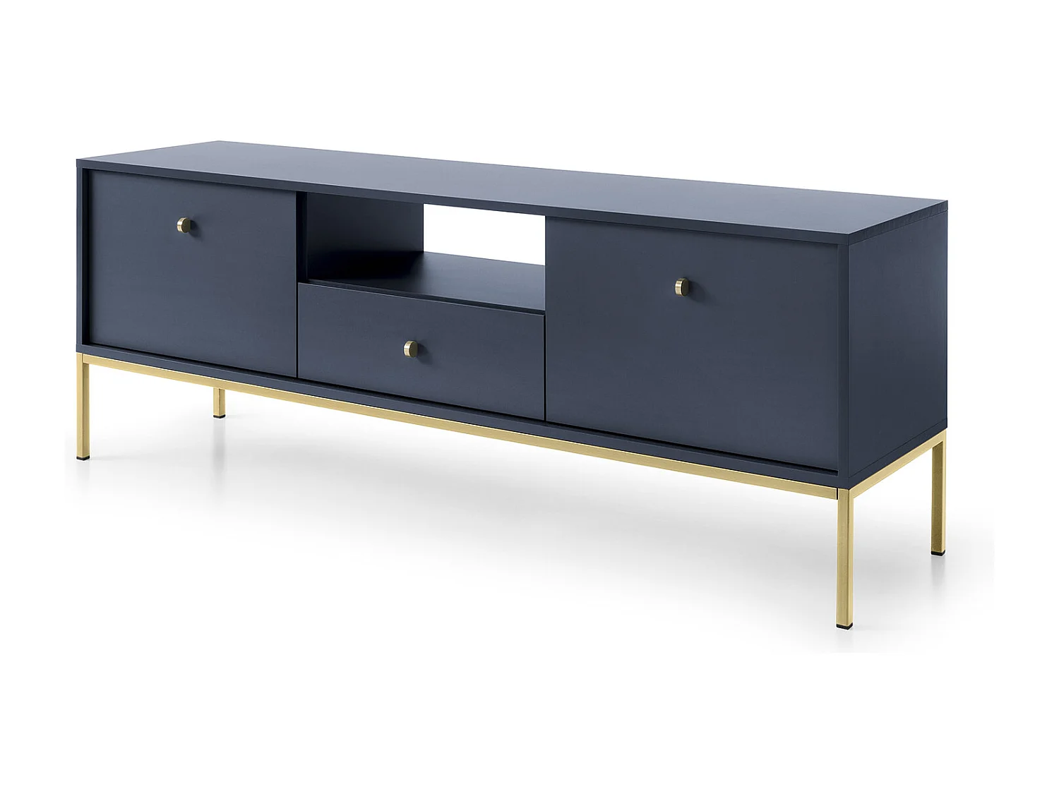 Mueble de TV, azul marino, 153,4 x 56,2 x 39 cm, patas doradas