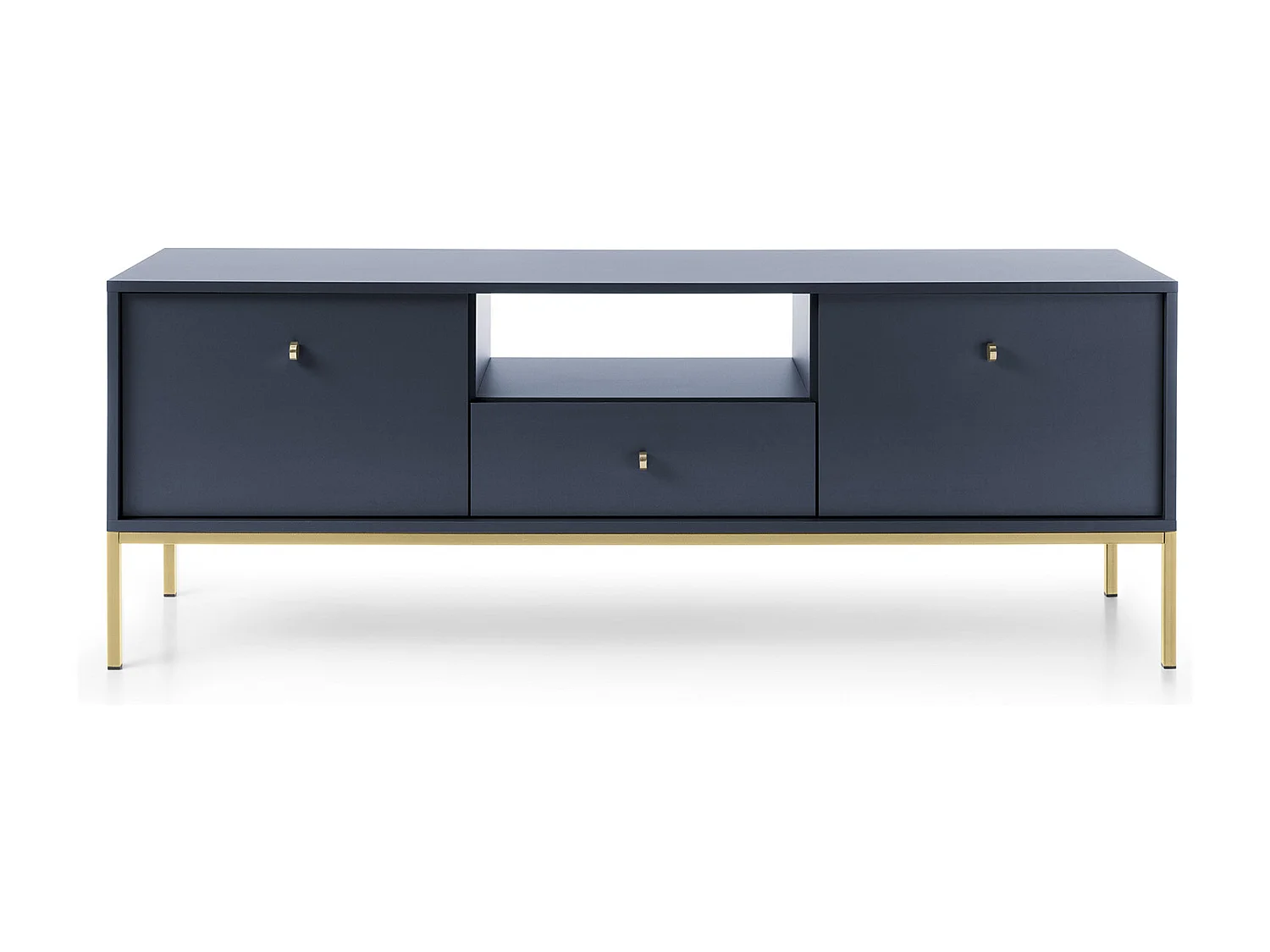 Mueble de TV, azul marino, 153,4 x 56,2 x 39 cm, patas doradas