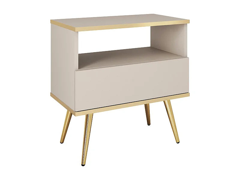 Nachttisch: Beige, goldene Beine, 54 x 59 x 39 cm, glatte Fronten
