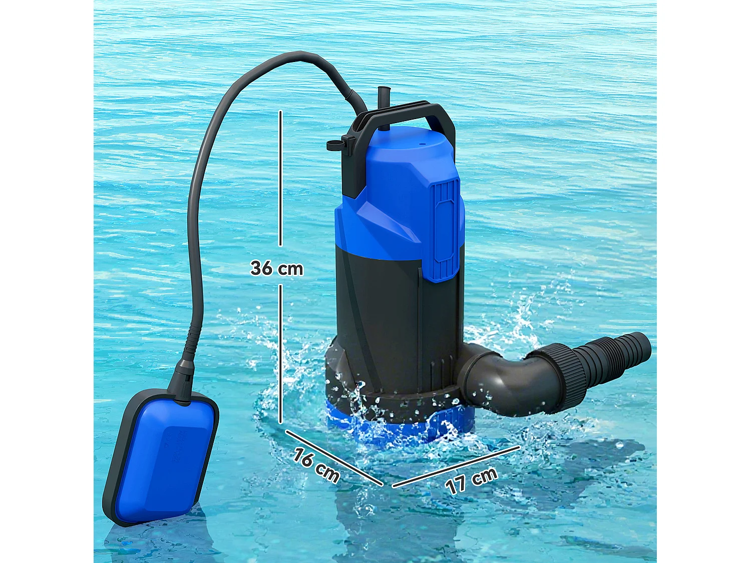 Pompe d'évacuation eau chargée 20000l/h 750W profondeur d'immersion 7m bleu noir