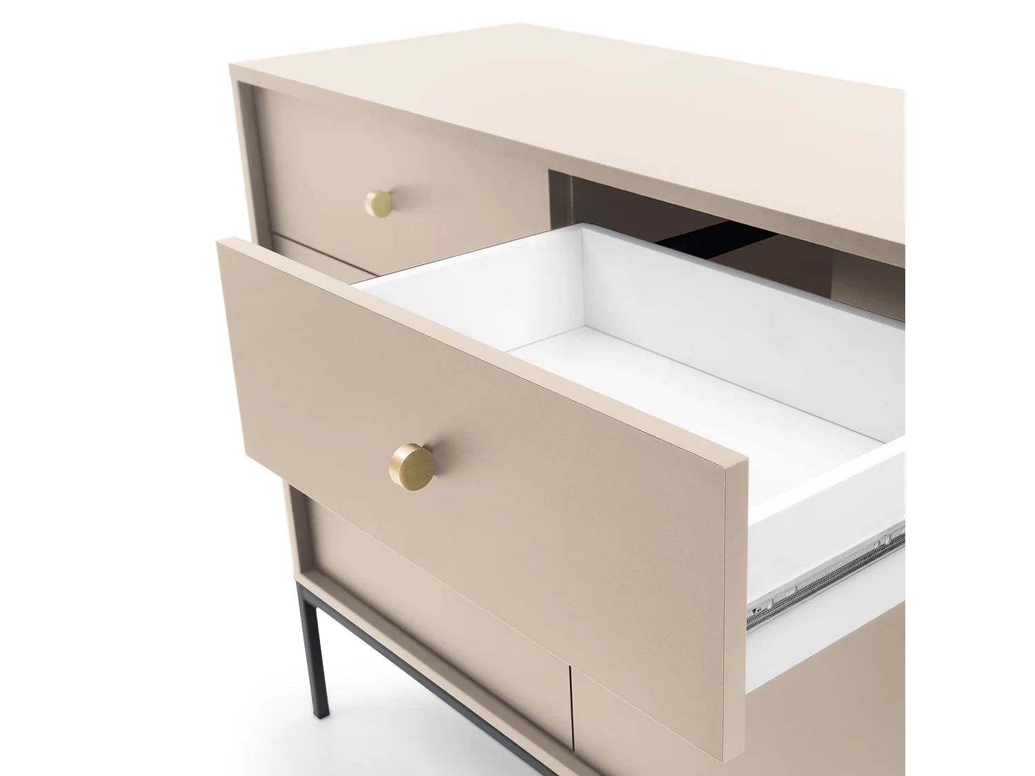 Commode : beige sable, 153,4 x 83 x 39 cm, pieds noires