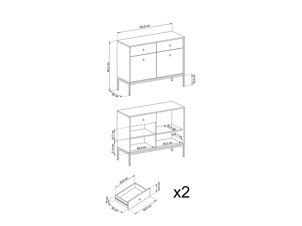 Commode : bleu marine, 103,5 x 83 x 39 cm, pieds noires