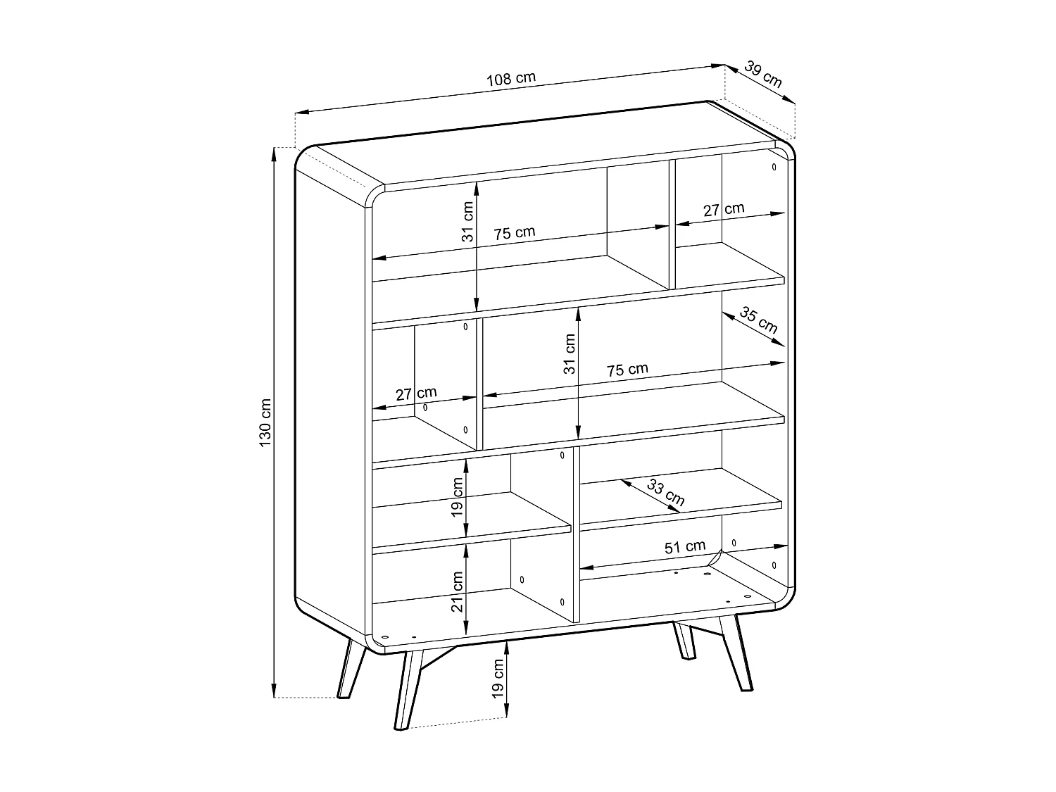 Bücherregal, Eiche Vicenza, 108 x 130 x 39 cm