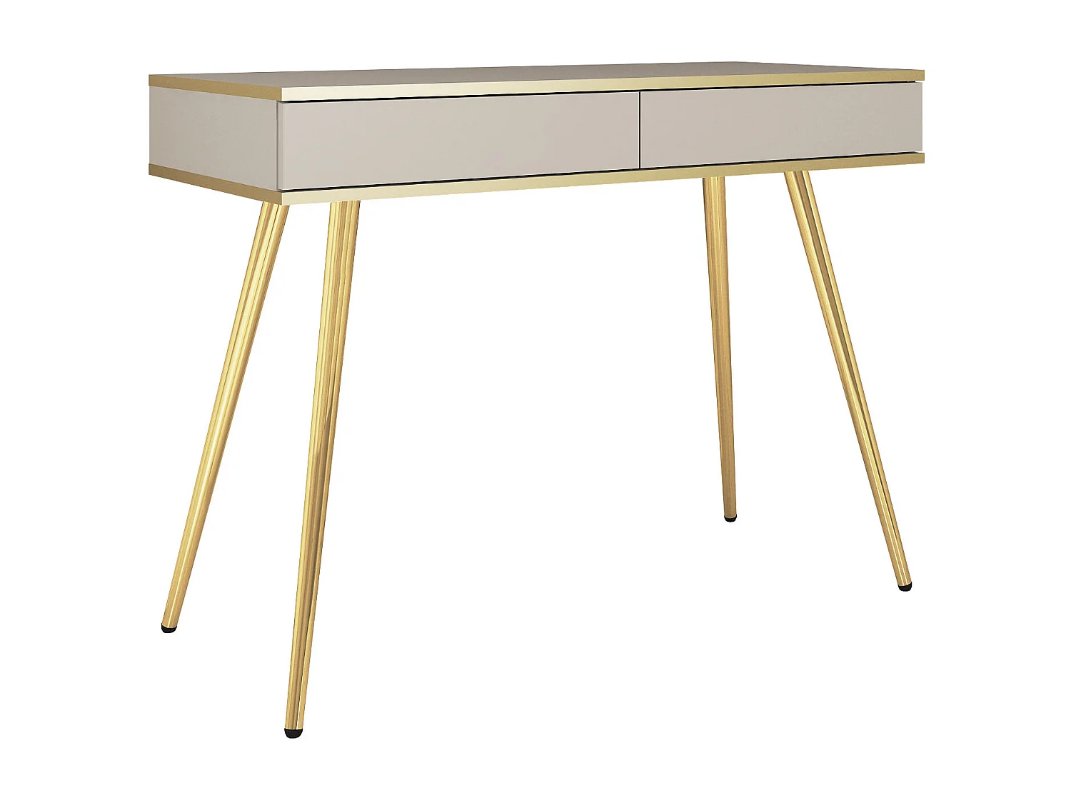 Schminktisch: Beige, goldene Beine, 102 x 80 x 50 cm, glatte Fronten