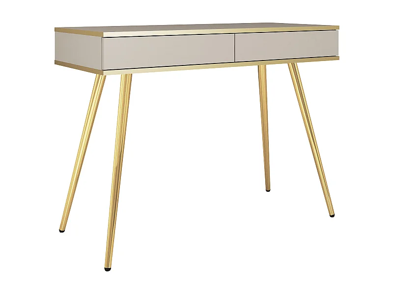 Schminktisch: Beige, goldene Beine, 102 x 80 x 50 cm, glatte Fronten