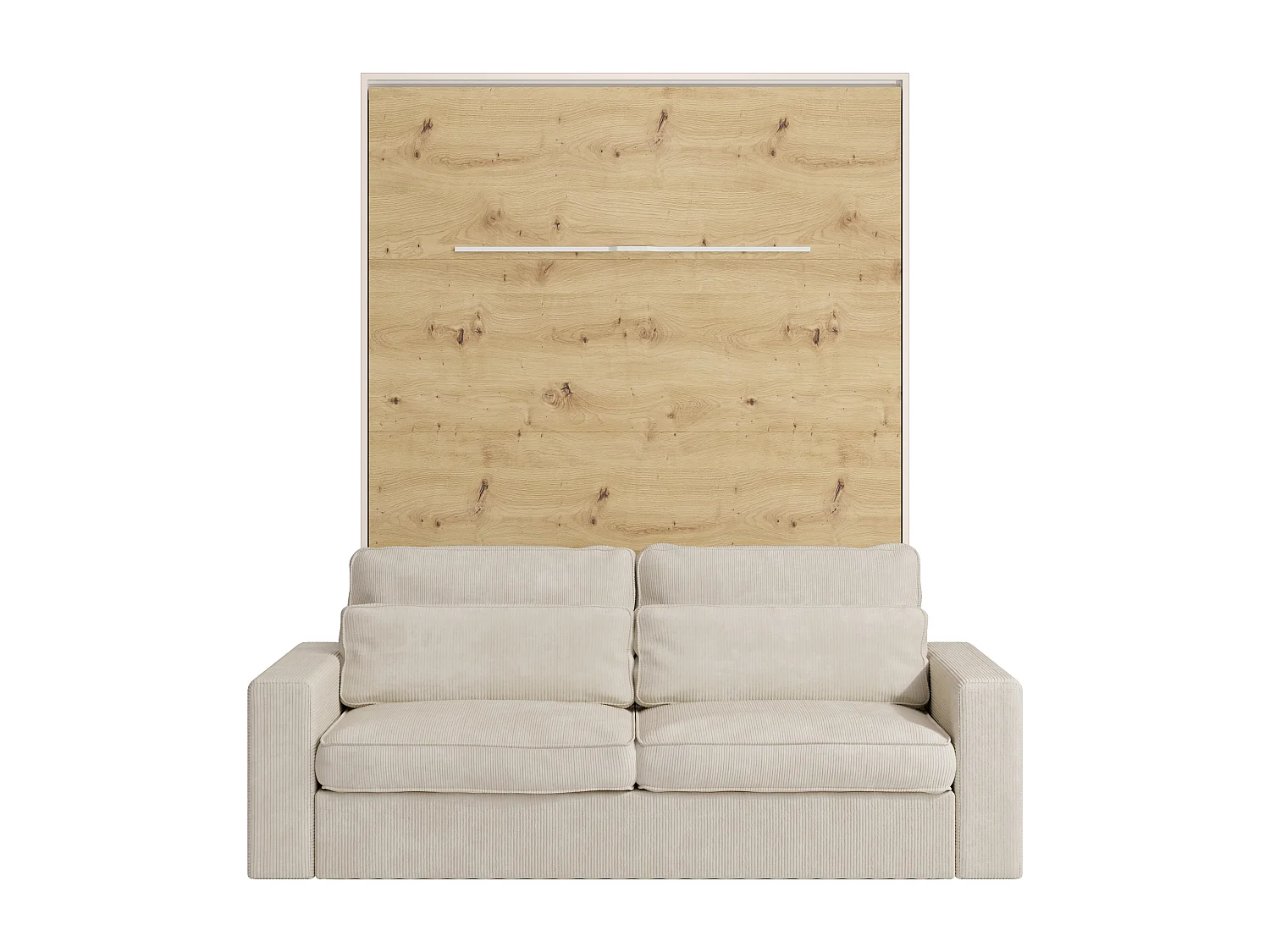 Lit escamotable 160 x 200 cm - Ouverture verticale manuelle - Avec LEDs - Beige et naturel + Canapé - RAPILI