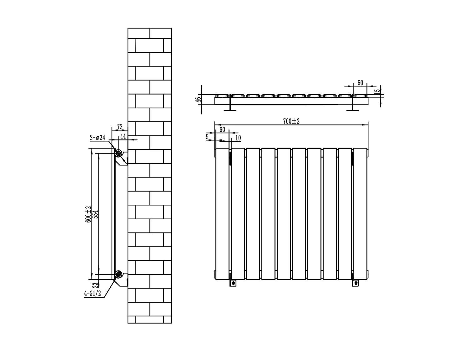 Flachheizkörper – 600mm x 700mm – Schwarz