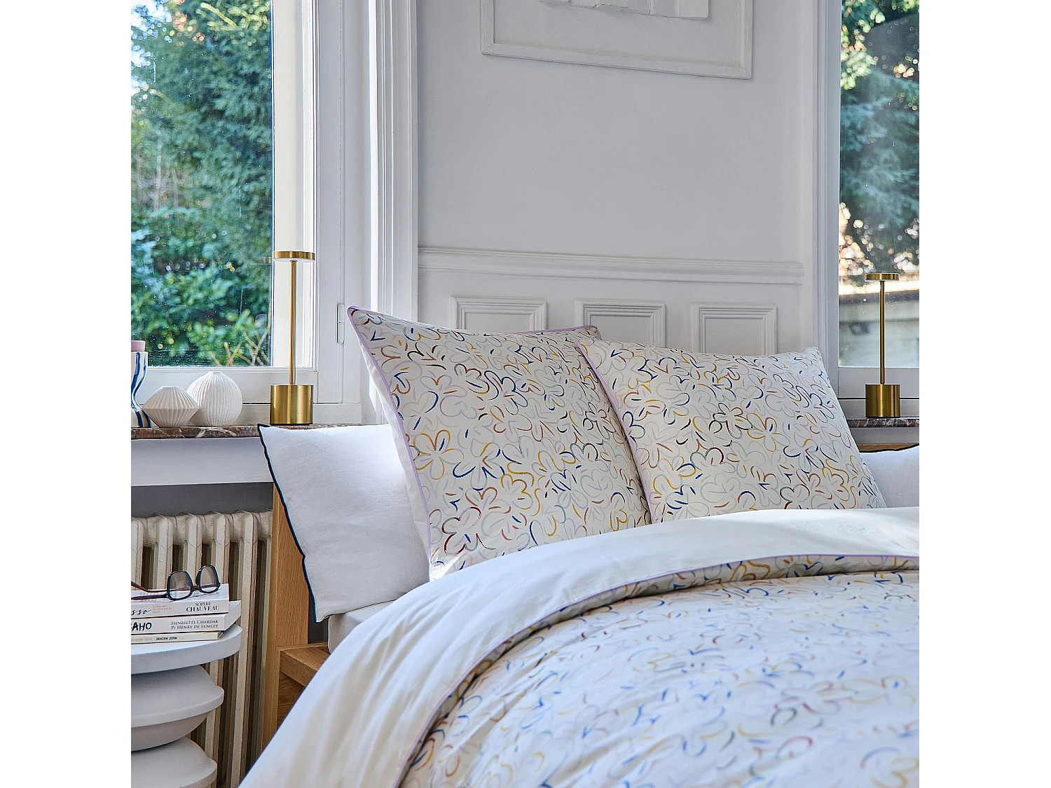 Parure de lit en percale de coton bio - 240 x 220 cm - Motifs à fleurs - Design by Floriane Jacques