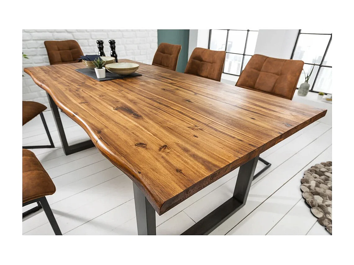 Table de salle à manger 200cm NALKO – Bois massif d'acacia huilé et métal – Style industriel
