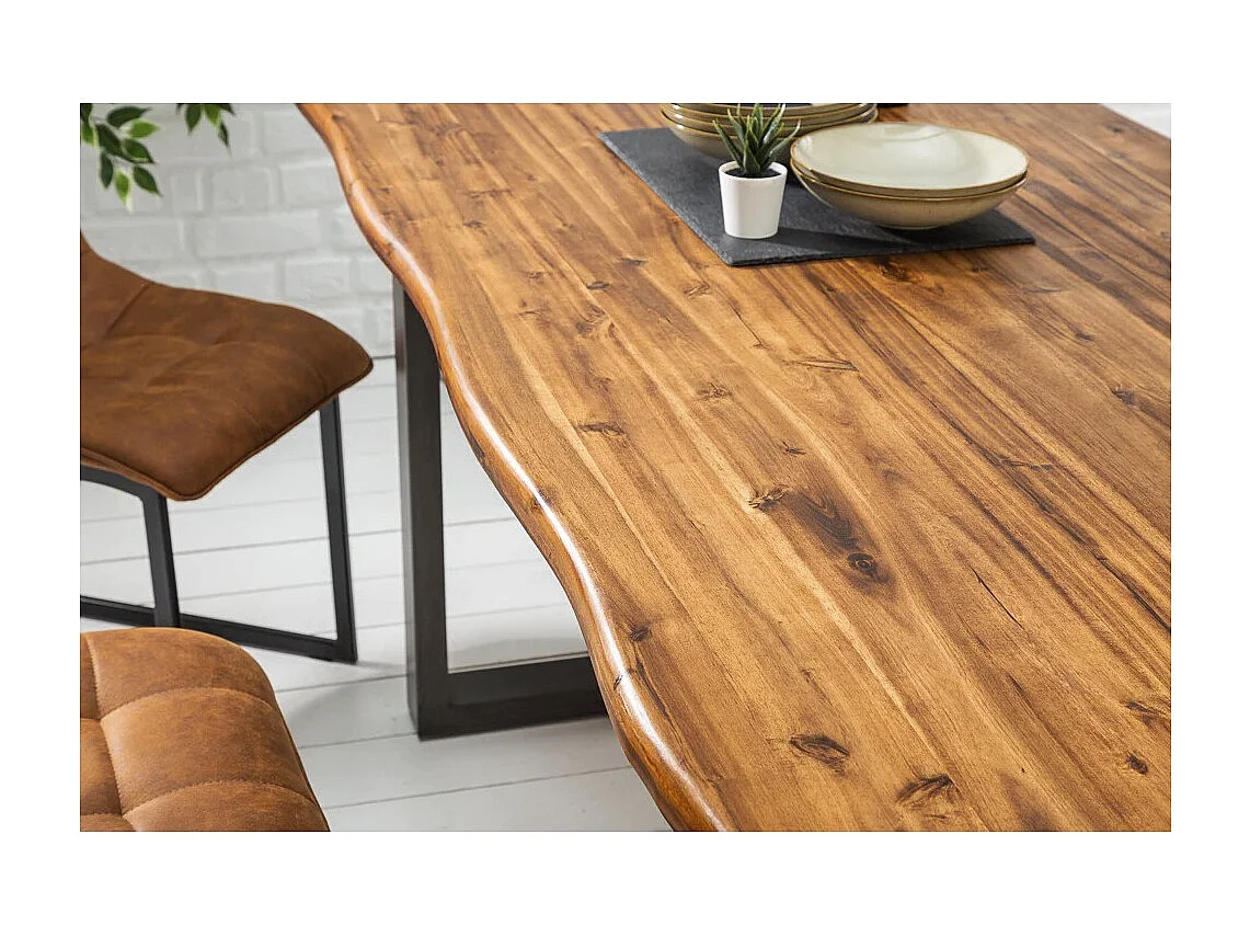 Table de salle à manger 200cm NALKO – Bois massif d'acacia huilé et métal – Style industriel