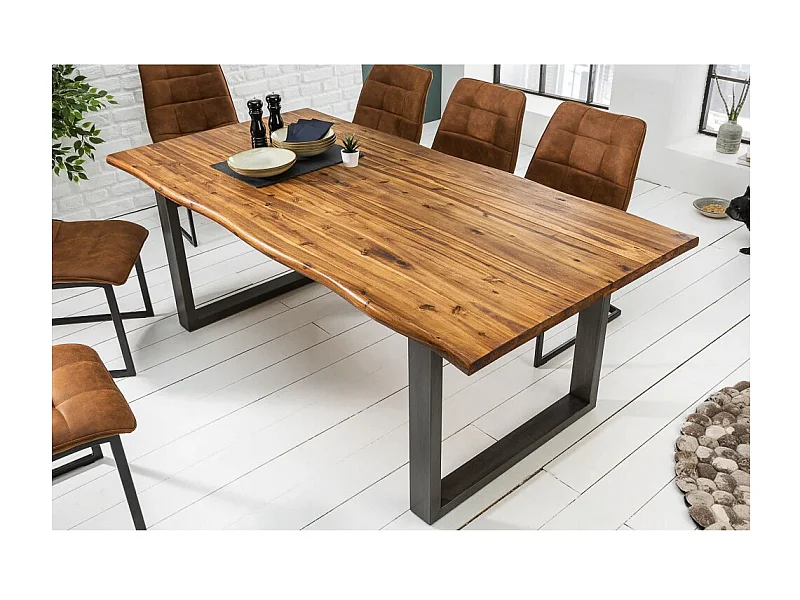 Table de salle à manger 200cm NALKO – Bois massif d'acacia huilé et métal – Style industriel