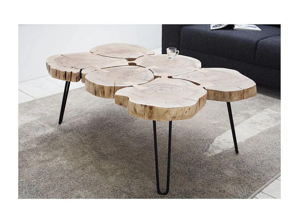 Table basse NOMA rectangulaire 110 cm en bois massif d'acacia – Table basse design avec pieds en métal