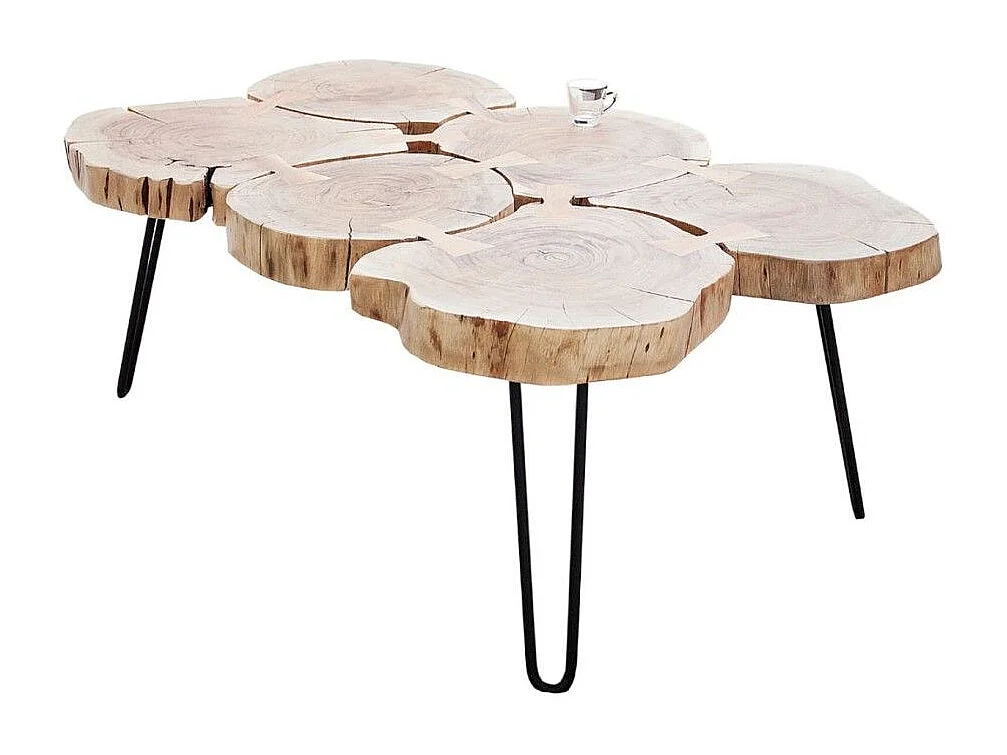Table basse NOMA rectangulaire 110 cm en bois massif d'acacia – Table basse design avec pieds en métal