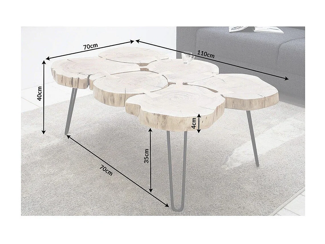 Table basse NOMA rectangulaire 110 cm en bois massif d'acacia – Table basse design avec pieds en métal