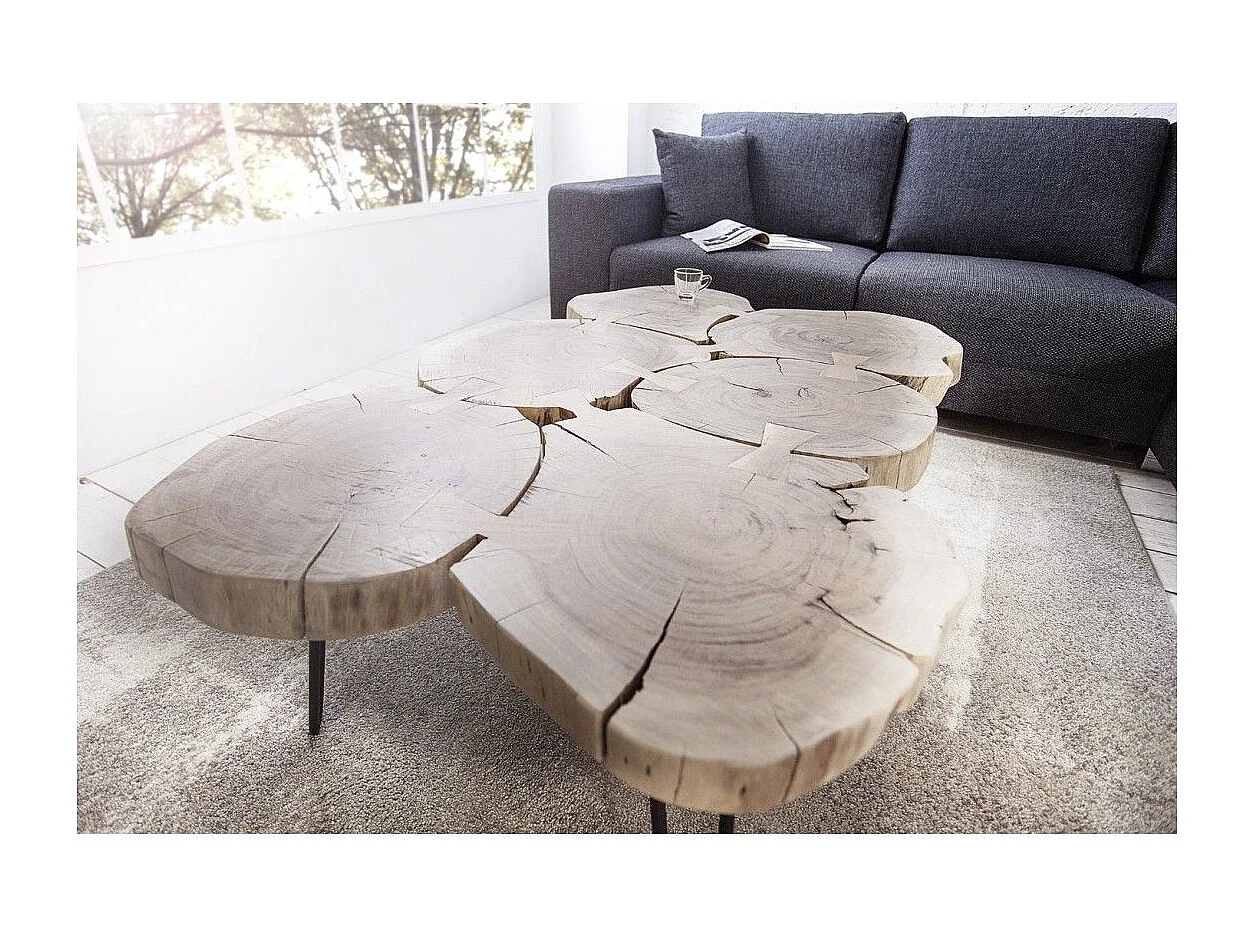 Table basse NOMA rectangulaire 110 cm en bois massif d'acacia – Table basse design avec pieds en métal