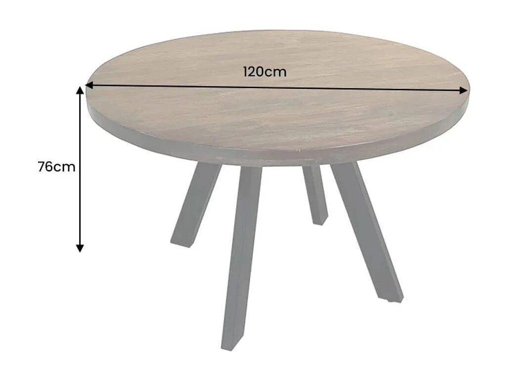 Table de salle à manger LODEN ronde 120 cm – Table industrielle en bois massif de manguier et métal