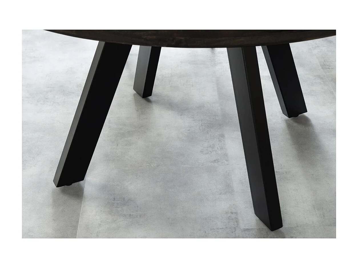 Table de salle à manger LODEN ronde 120 cm – Table industrielle en bois massif de manguier et métal